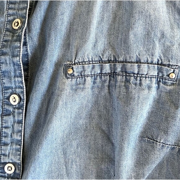 Per Se Shirt Denim Studs Roll Flip Sleeve Floral Blue 1X Button Hippie Boho Y2K - Picture 6 of 16